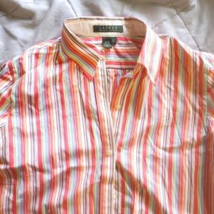 Lauren long sleeve button down.  Coral stripes